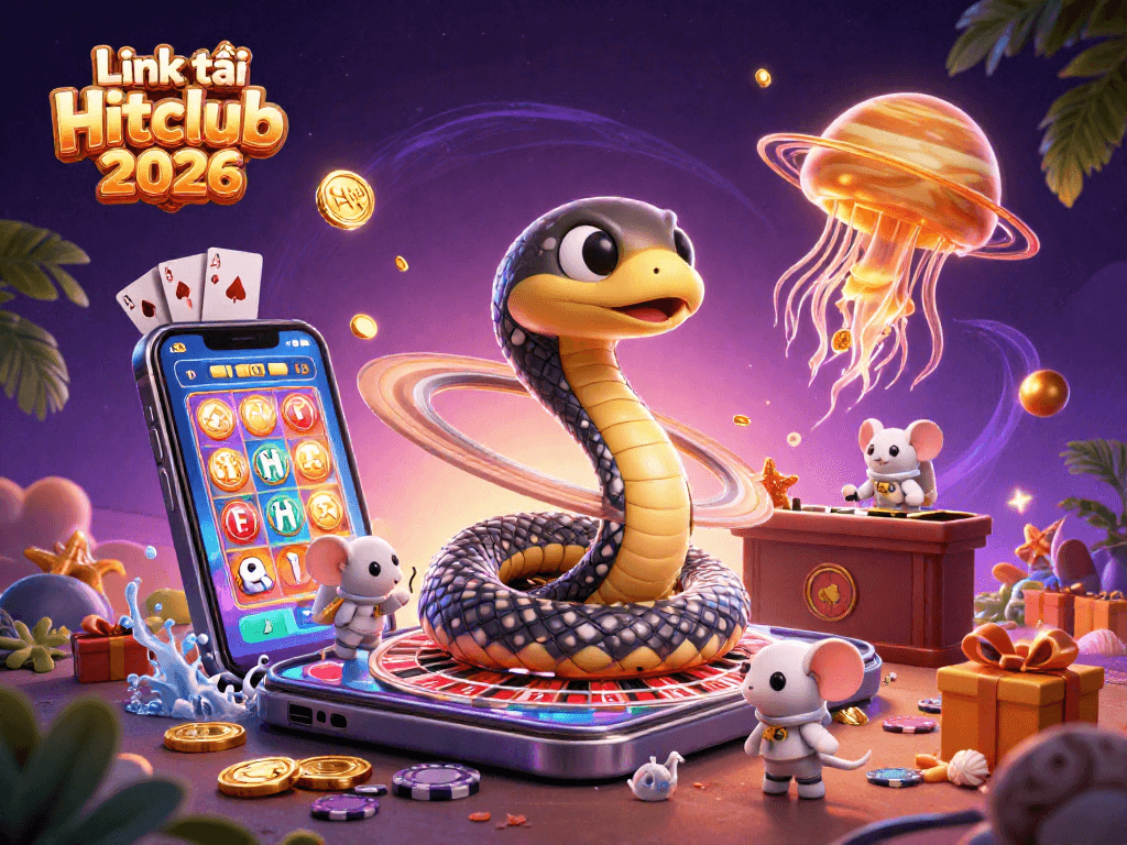 Place bets with the Link tải Hitclub 2026 as astronaut mice in a cosmic casino scene.