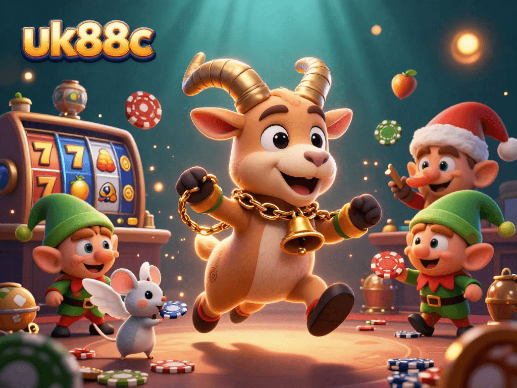 Engage with the exciting beats at uk88c's festive horror casino featuring Krampus and lively characters.