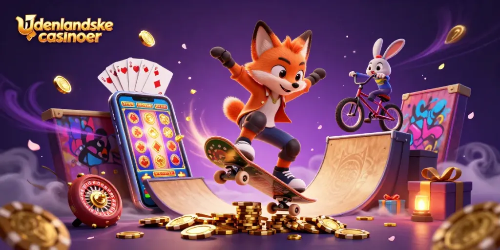 Experience vibrant gameplay with udenlandske casinoer featuring a skateboarder fox and BMX rabbit in a dynamic scene.