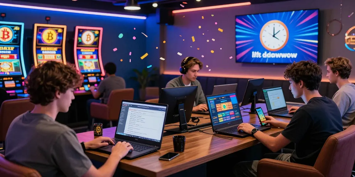 Scène de casino crypto retrait instantané, joueurs utilisant des cryptomonnaies sur des appareils modernes, ambiance dynamique et colorée.