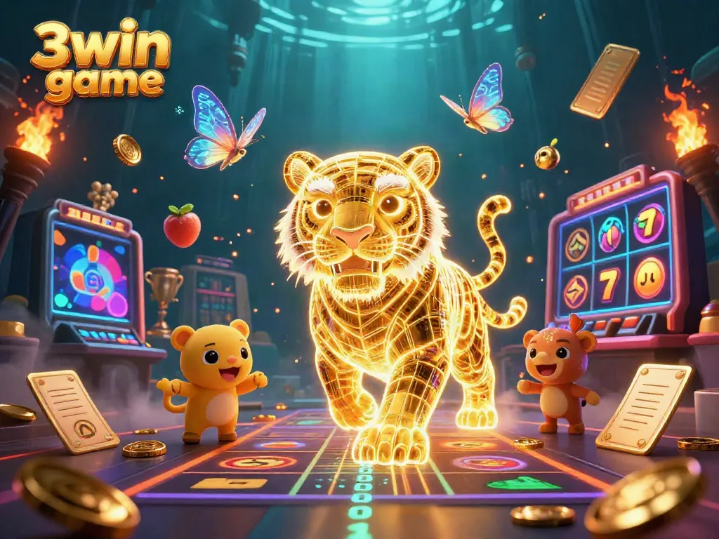 Experience the excitement of 3win game with a vibrant casino scene featuring a golden tiger and dynamic elements.