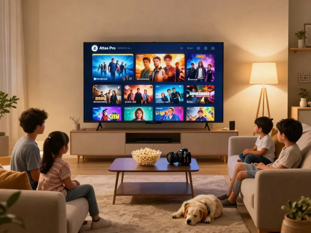 Scène familiale de divertissement à la maison avec Atlas Pro ONTV.