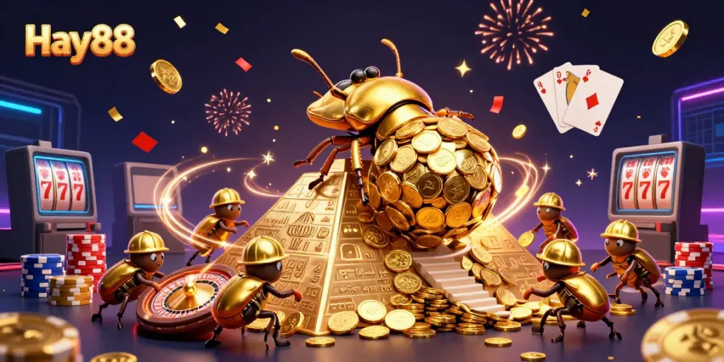 Experience the thrilling world of Hay88 with vibrant games and golden coins.