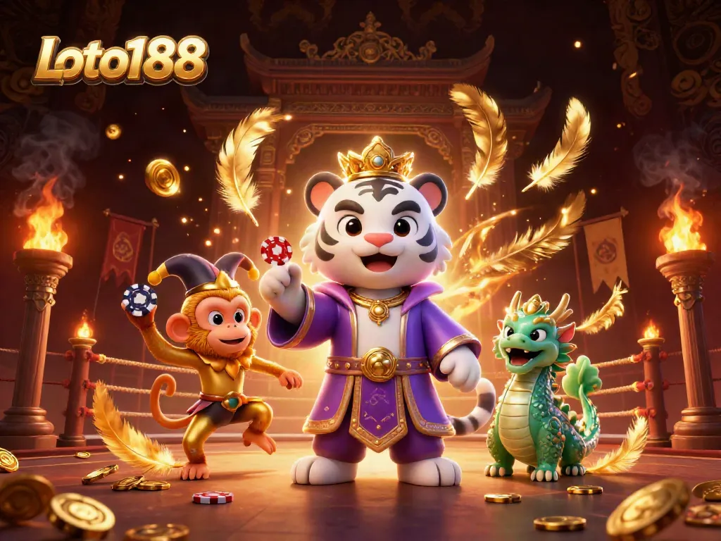 Loto188 features vibrant 3D characters in an energetic casino-themed scene with dynamic gaming elements.