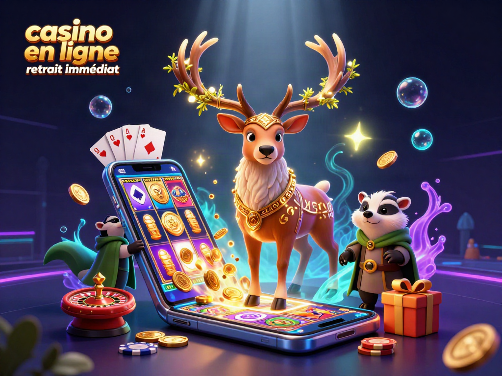 Découvrez le casino en ligne retrait immédiat avec une illustration captivante de jeux d'argent animés.