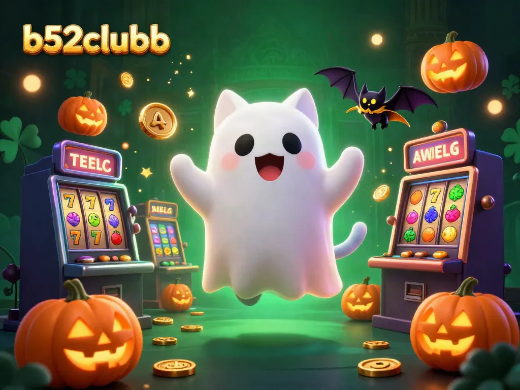 Experience b52clubb thrills with a haunted casino scene featuring a ghost cat and dynamic slot elements.