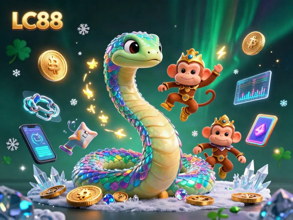 Engage with LC88's vibrant casino scene featuring a colorful rainbow serpent and golden monkey king.