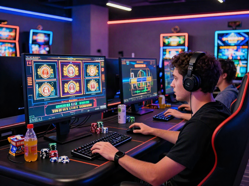 Le meilleur casino en ligne France avec un joueur engagé à une table virtuelle dans une ambiance de jeu lumineuse.