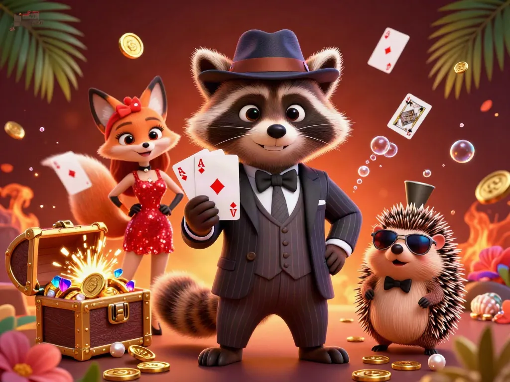 Experience thrilling gameplay at b52m with a suave raccoon, charming fox, and hedgehog bouncer ready for action.