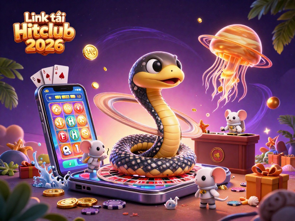 Place bets with the Link tải Hitclub 2026 as astronaut mice in a cosmic casino scene.