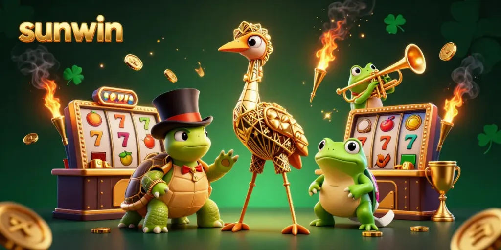 Experience the thrill of sunwin slots with colorful characters and dynamic game elements in a vibrant 3D scene.