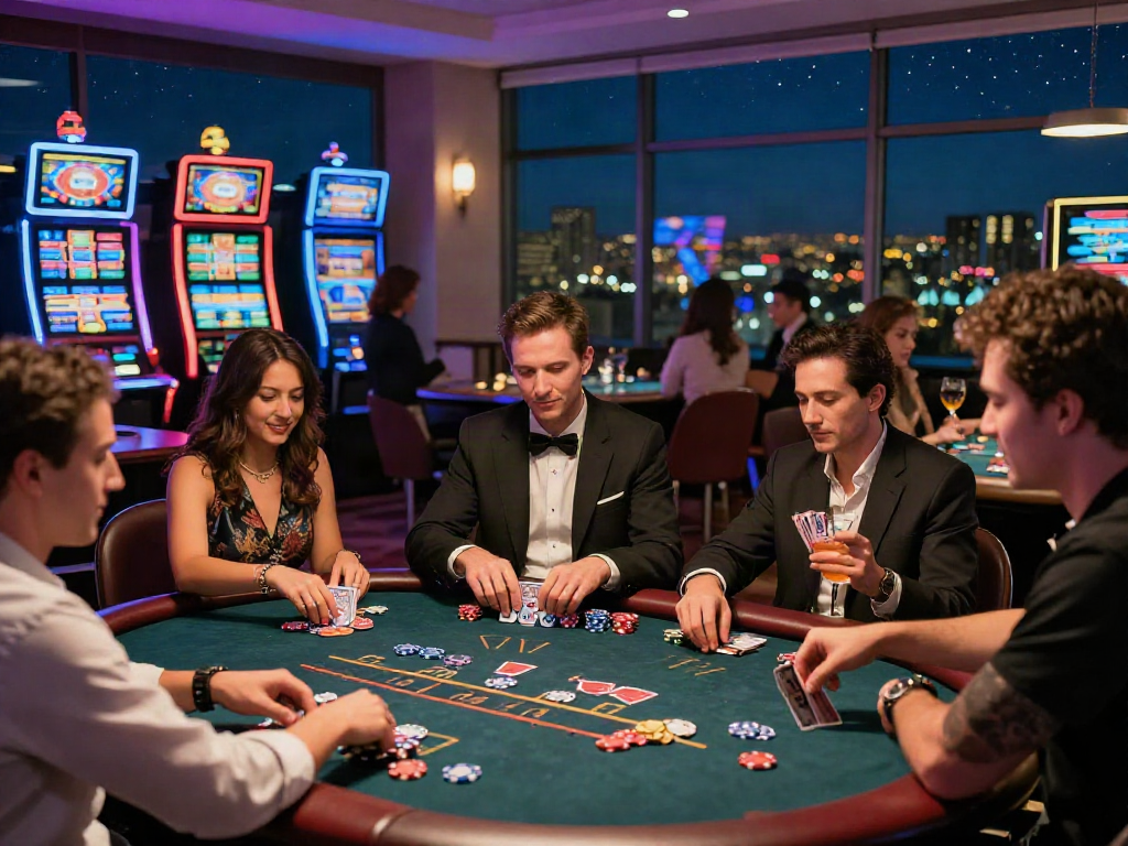 Les joueurs au meilleur casino en ligne France profitant d'une ambiance festive et élégante.
