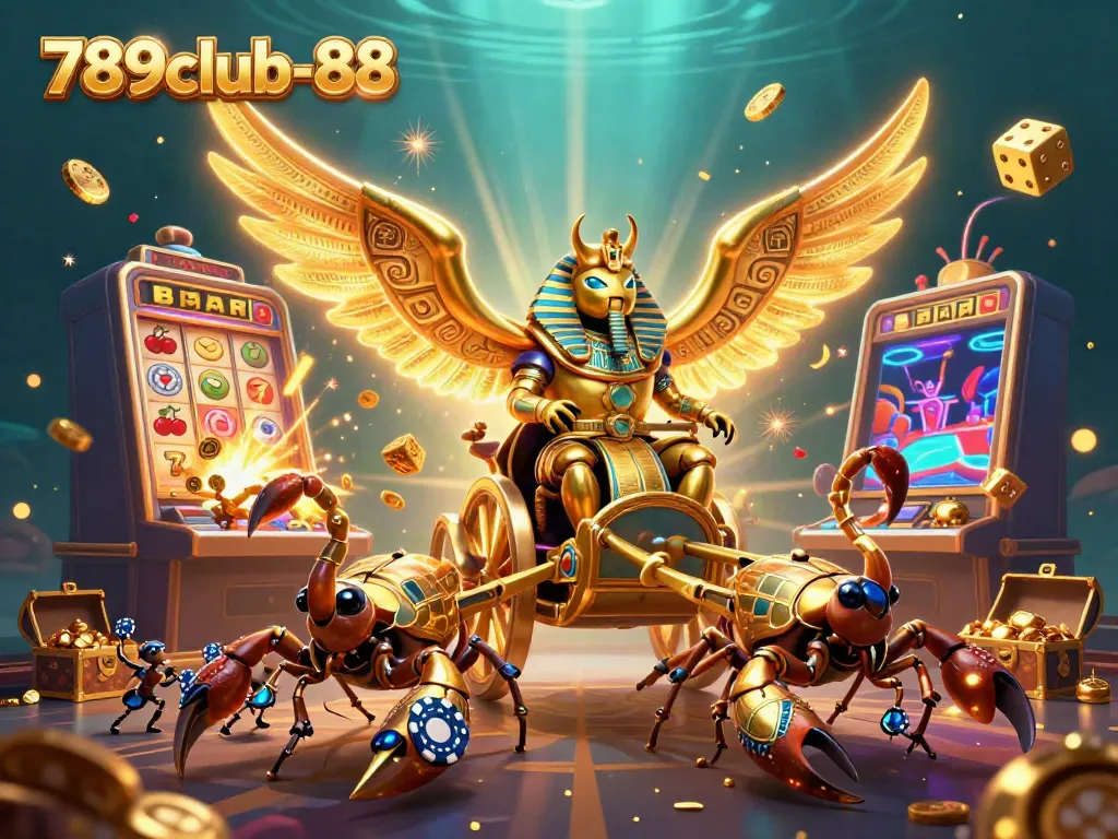 Experience the thrilling treasures of 789club-88 with a dynamic casino scene featuring a golden scarab and a jackpot explosion.