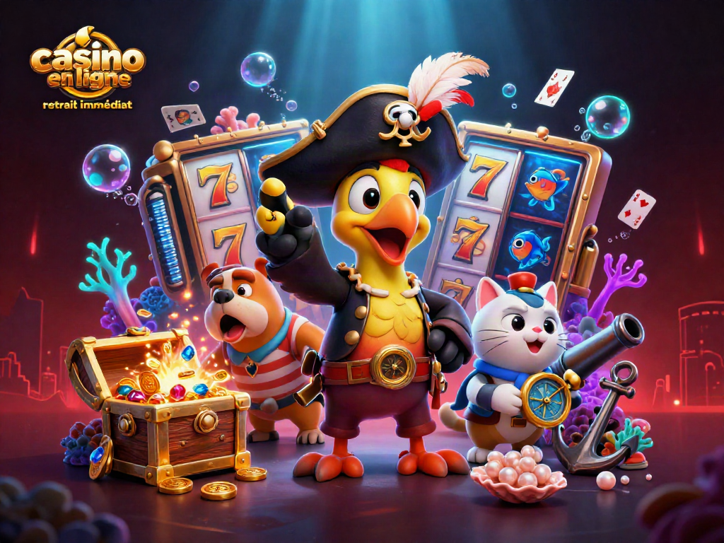 Vivez l'excitation du casino en ligne retrait immédiat avec des personnages colorés et des éléments de jeu captivants.
