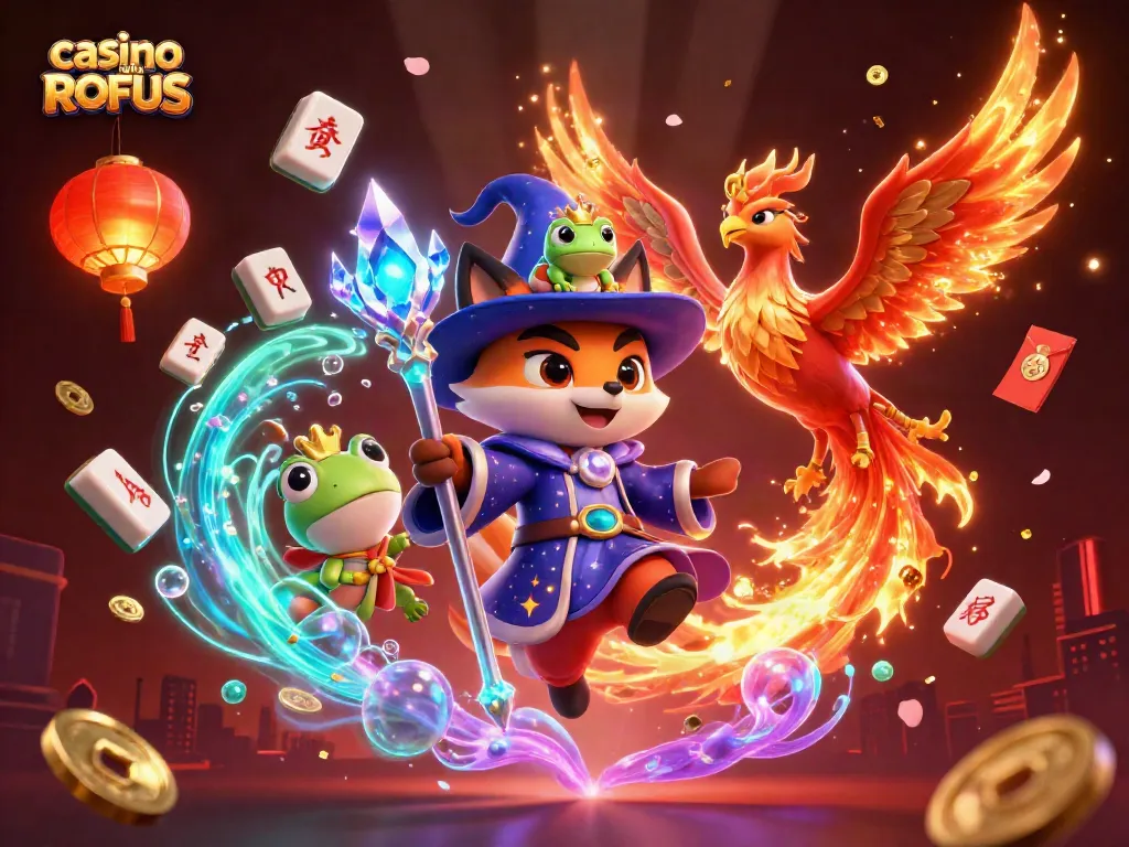 Play at casino uden ROFUS with an enchanting wizard fox, phoenix, and magical elements.