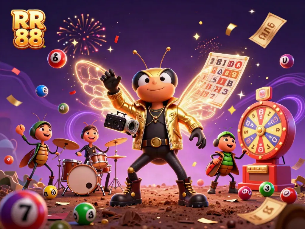 Experience the excitement of RR 88 with a vibrant 3D casino-themed illustration showcasing engaging characters and dynamic game elements.
