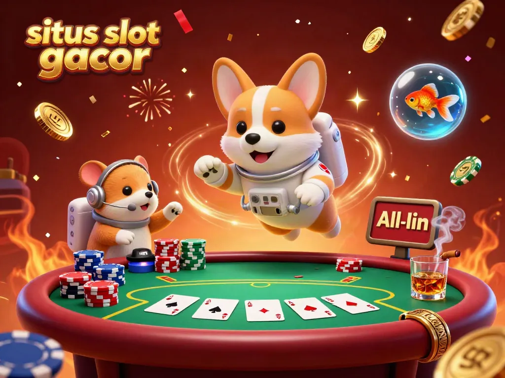 Experience the enchanting world of situs slot gacor with lively 3D characters and casino elements floating in zero gravity.