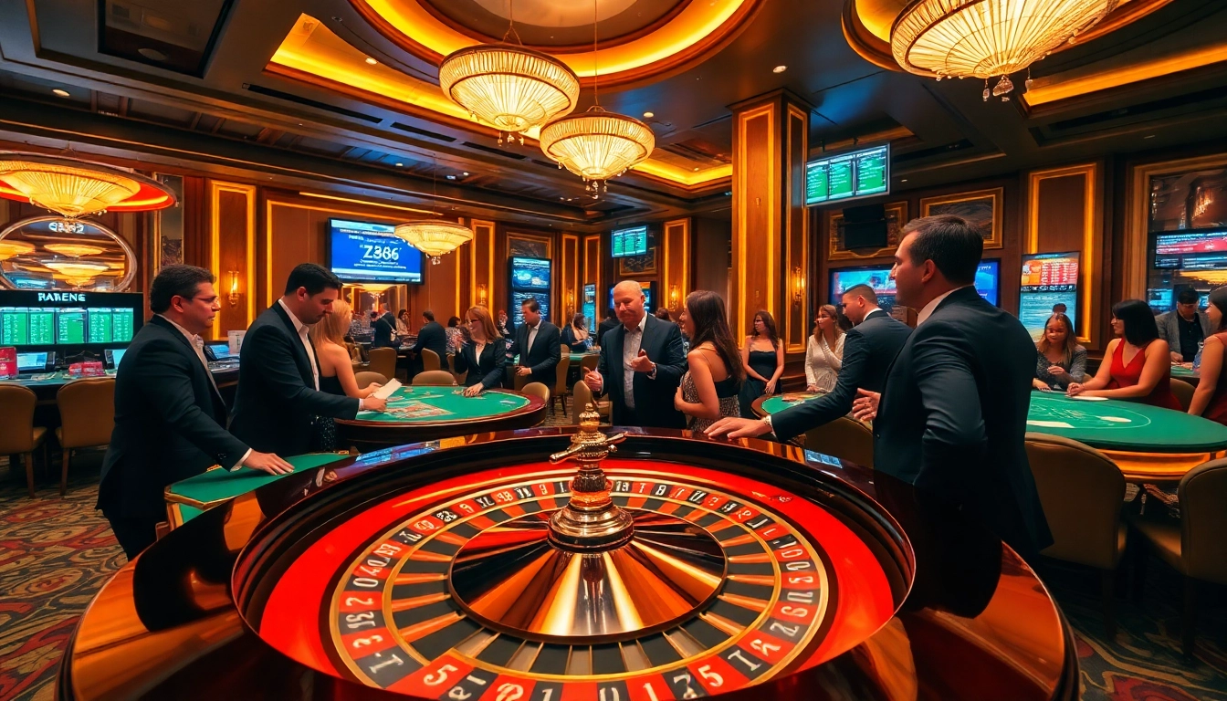 ZB368 players engaged in thrilling roulette betting in a luxurious casino.