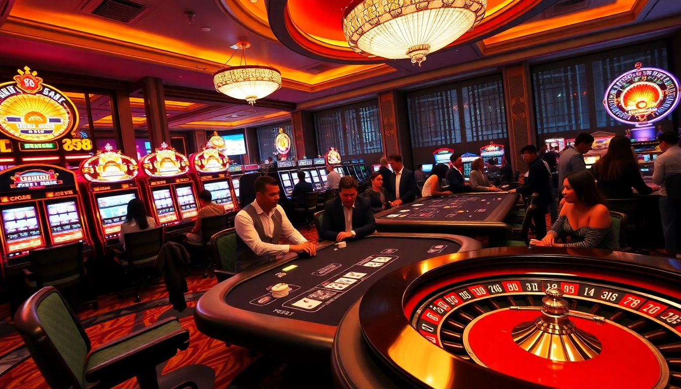 NK88 casino scene showcasing engaging poker players at an exciting gambling table.
