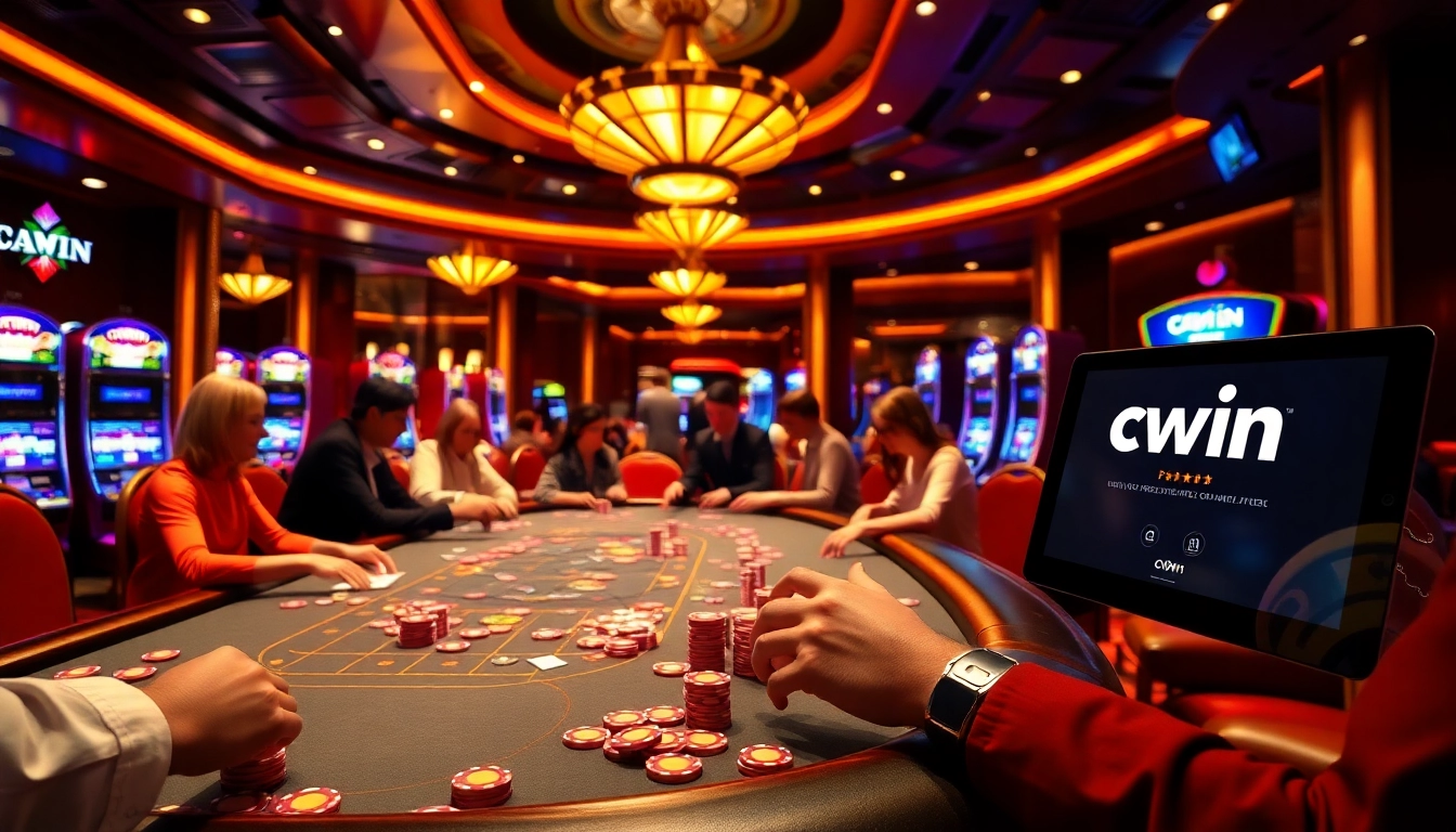 Experience the thrill of cwin at a luxurious casino poker table filled with colorful chips.