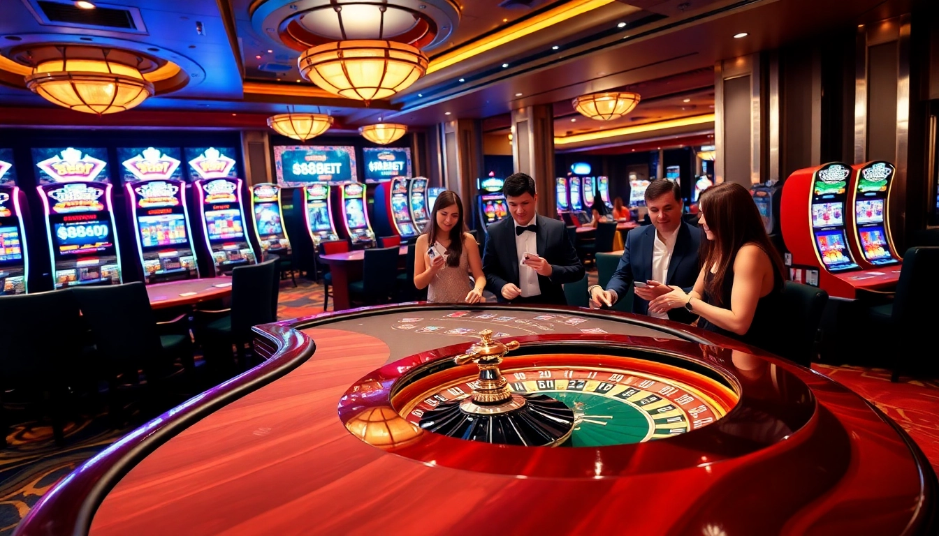 Players enjoying the exciting atmosphere at 88bet's vibrant casino, with colorful games and betting action.