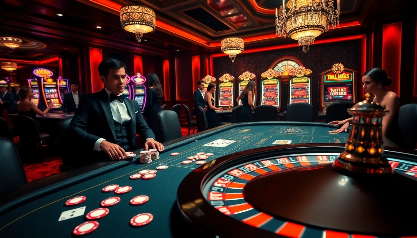 Engaging poker scene at s8 casino with vibrant slot machines and a luxurious atmosphere