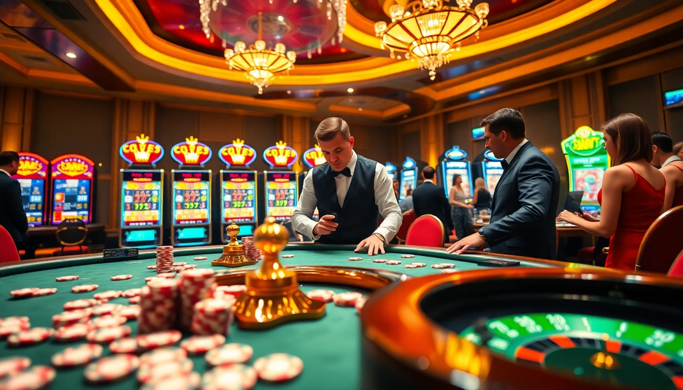 High-stakes gaming scene at https://cwin.ru.com/ with vibrant casino tables and professional dealers.