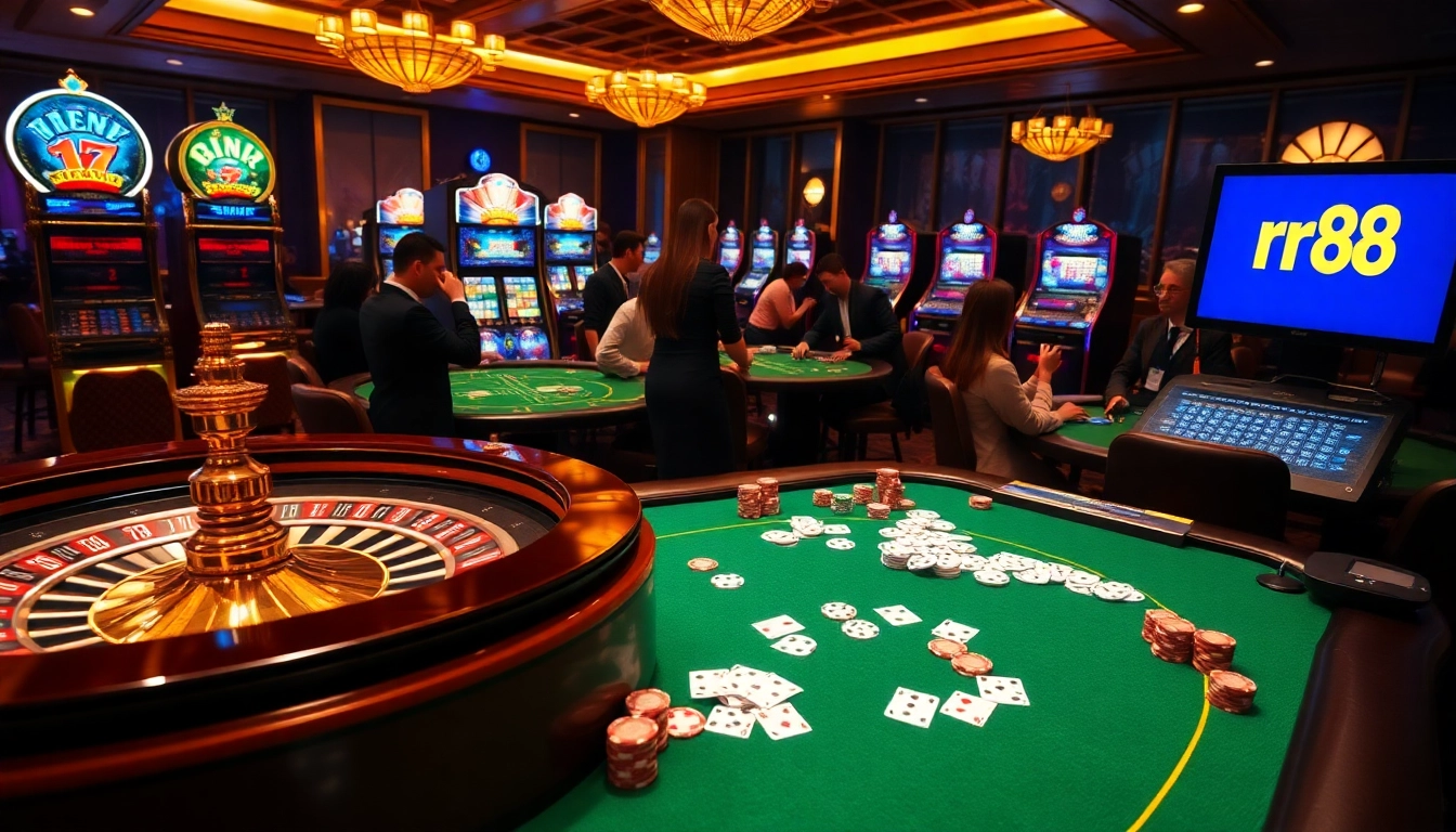 Exciting players at the rr 88 casino table engaging with poker chips and roulette for a thrilling gaming experience.