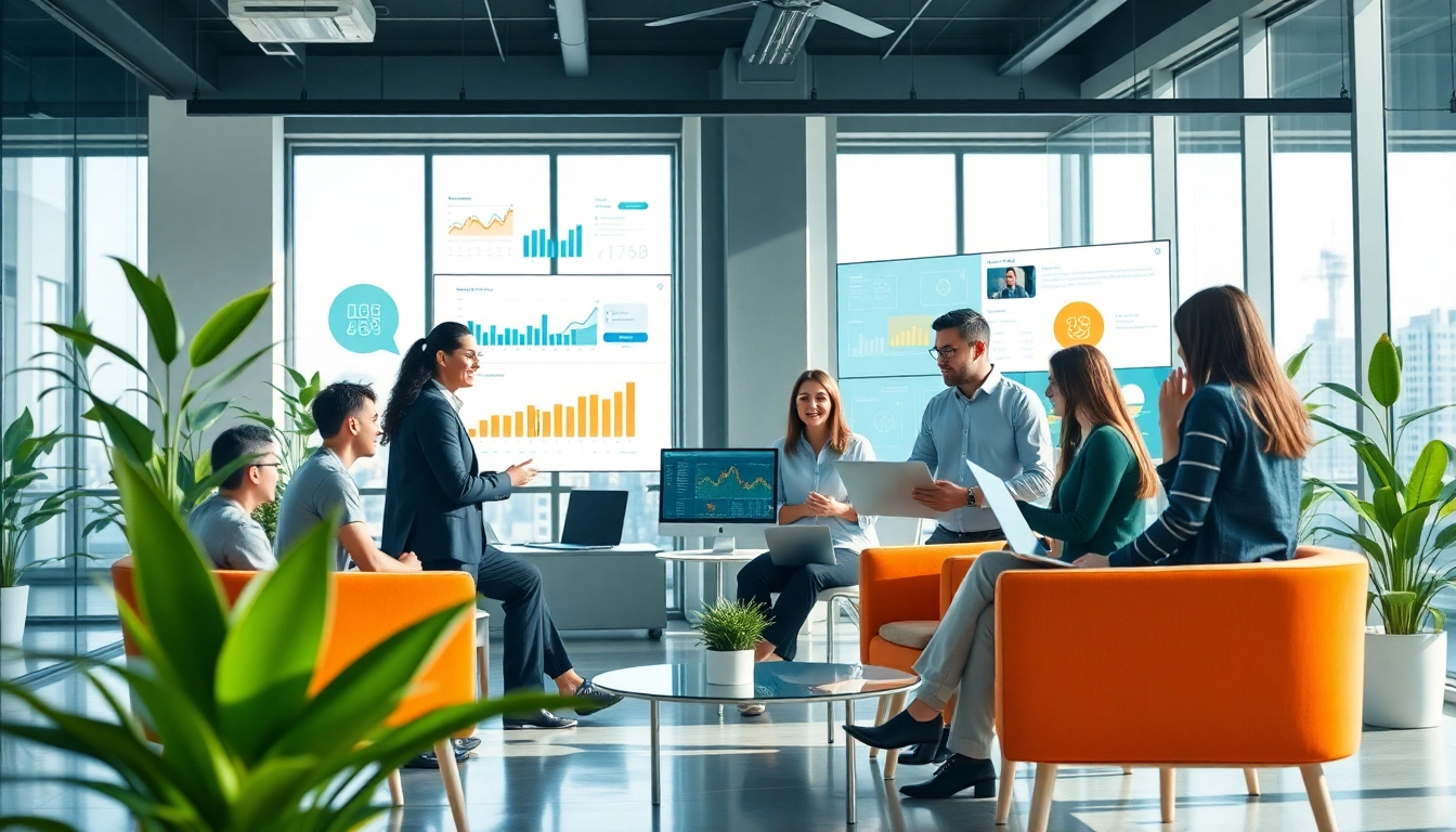 Dynamic team collaboration at https://gg88.work/ in a modern office space with digital innovations.