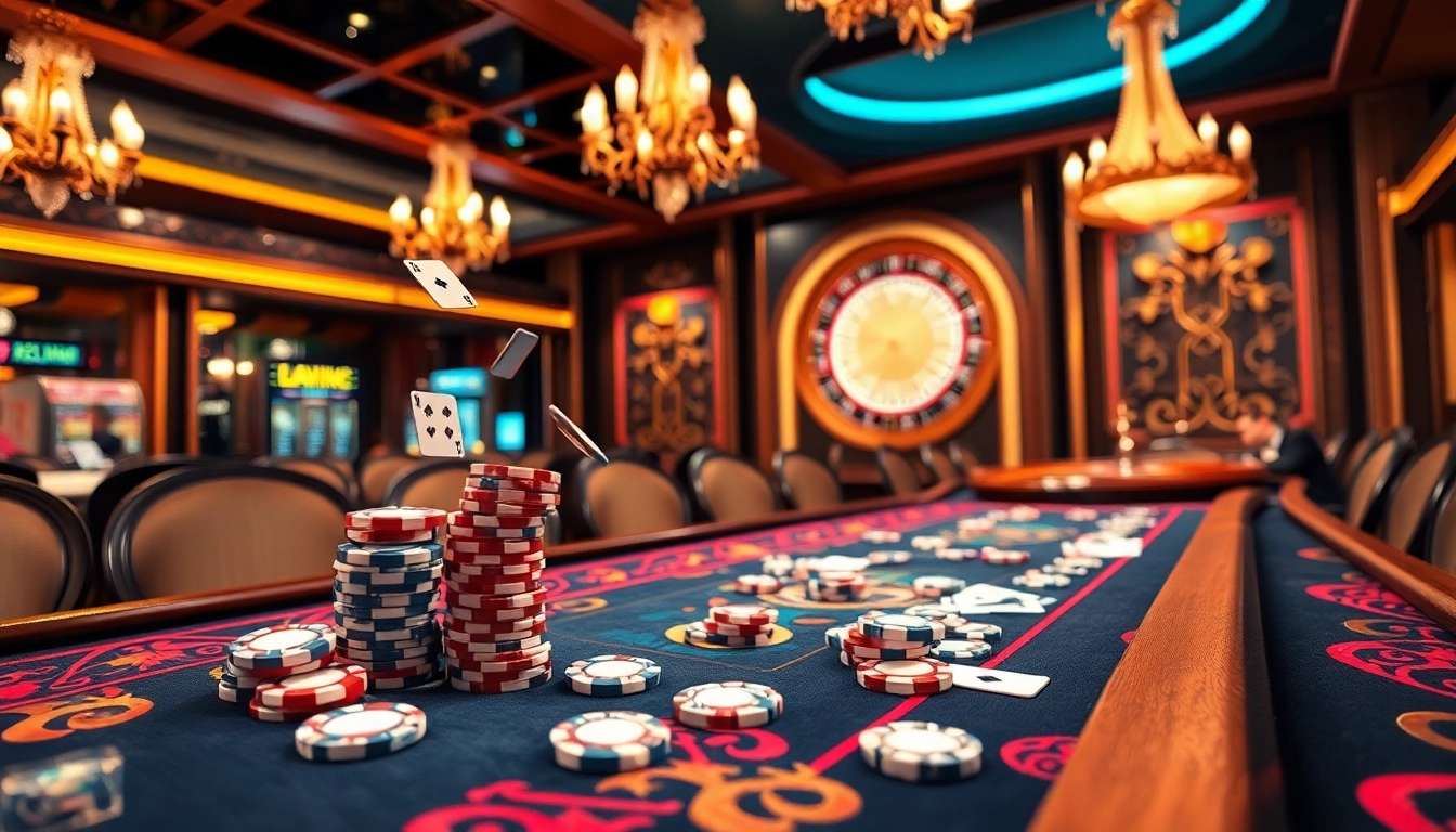 Exciting casino scene showcasing a winning moment at 23win with vibrant poker chips and cards.