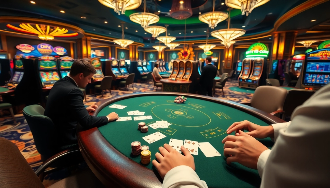 Players enjoy thrilling games highlighting LUCK8 COM's casino atmosphere with vibrant tables and sleek design.