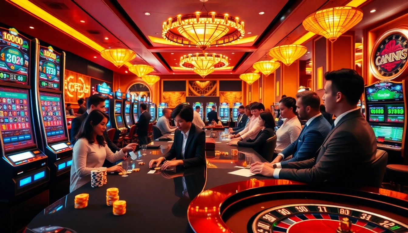 Players enjoying high-stakes games at u888 com, featuring vibrant casino tables and modern gaming interfaces.