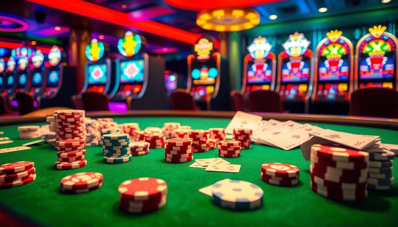 Engaging casino scene highlighting new 88 gaming with vibrant poker chips and slot machines.