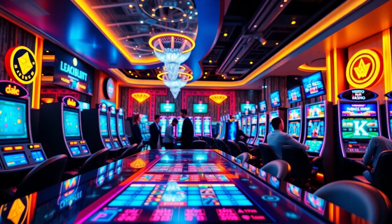 Profitez d'une expérience de jeu dans un casino crypto animé avec des machines à sous en lumière LED. related image