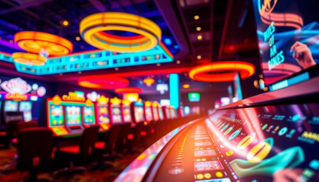 Jouer à casino en ligne retrait immédiat avec un écran coloré et des éléments numériques en arrière-plan.