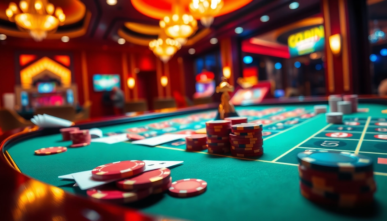 Action-packed scene at a casino en ligne highlighting vibrant gaming tables and excitement.