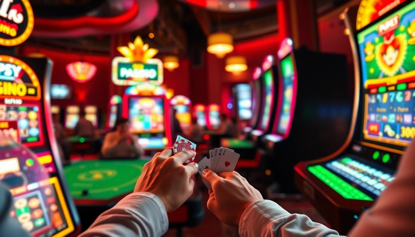 Visually stunning scene depicting an online casino experience with players engaging in various games, showcasing casino en ligne france.