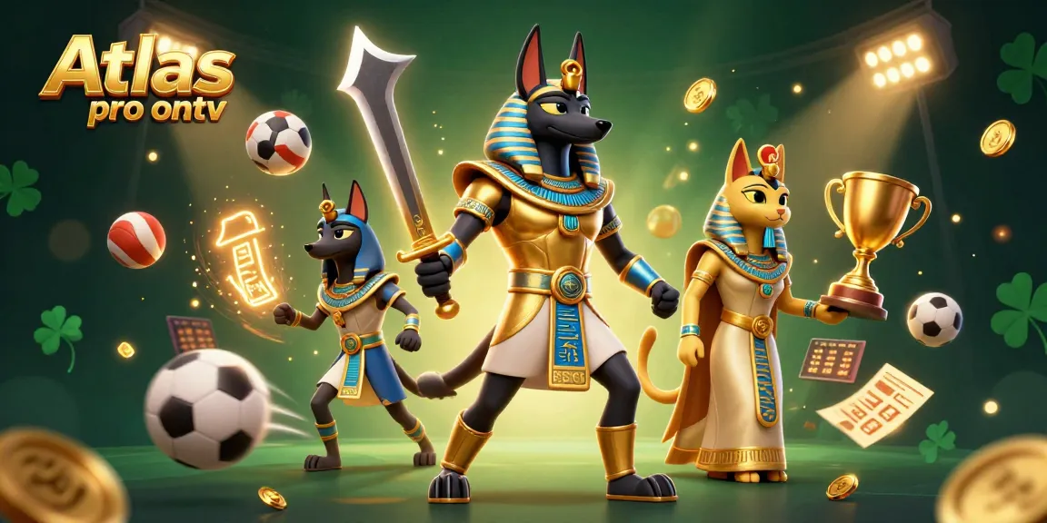Win big with Atlas pro ontv in this dynamic IPTV streaming illustration, featuring engaging 3D characters.