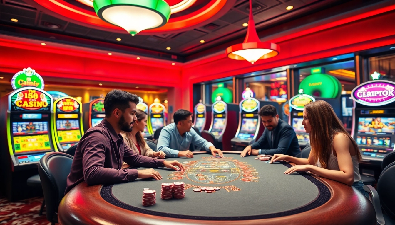 Découvrez un casino en ligne dynamique avec joueurs autour d'une table de jeux captivante. related image