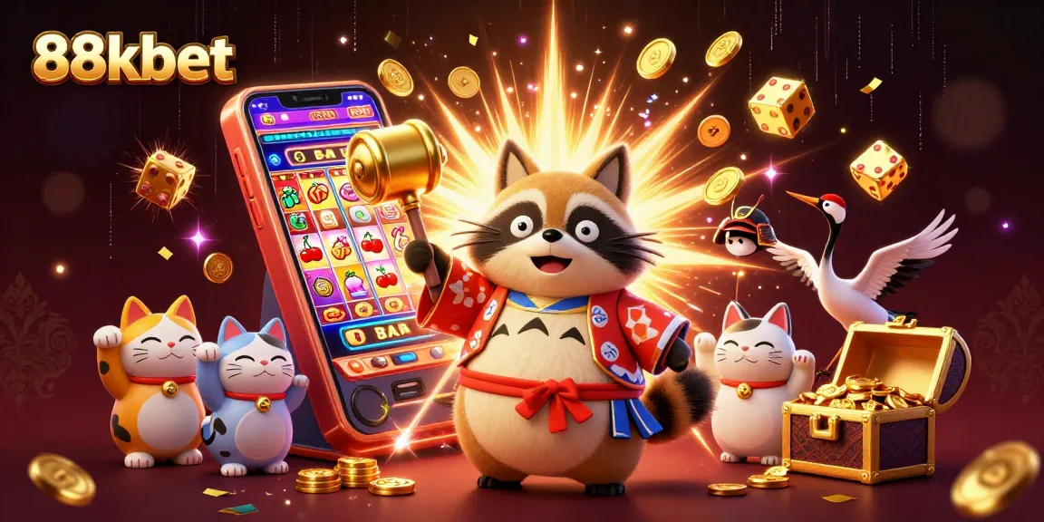 Join the exciting 88kbet experience with vibrant characters in a dynamic casino scene celebrating big wins.