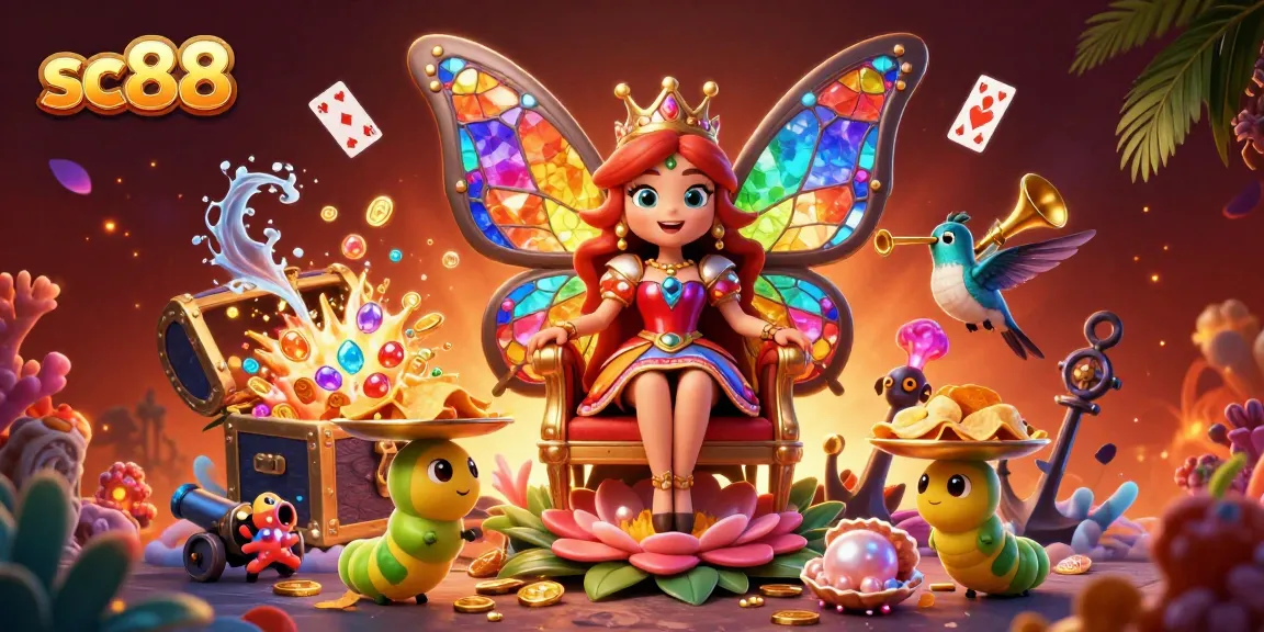 sc88 captivates players with a vibrant casino scene featuring a butterfly queen and immersive game elements.