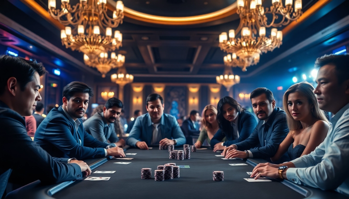 Joueurs concentrés utilisant la meilleure application poker sur une table dans un casino.