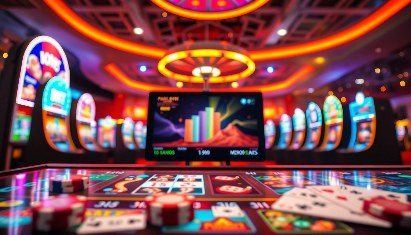 Jouer à casino en ligne retrait immédiat avec un écran coloré et des éléments numériques en arrière-plan. related image