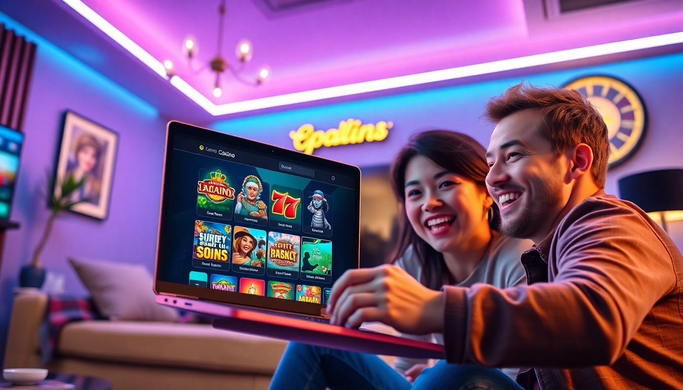 Players enjoying casino en ligne games on a modern laptop in an energetic setting. related image