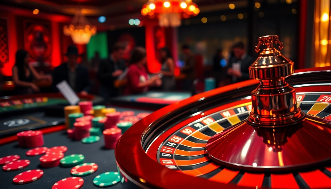 Roulette wheel and poker chips in casino en ligne ambiance captivante.