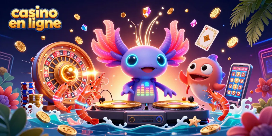 Un jeu de casino en ligne immersif avec DJ axolotl, des crevettes dansantes et un poisson vibrant.