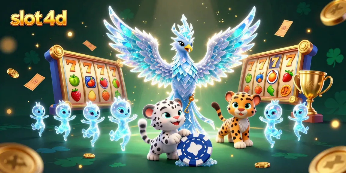 Experience the thrill of slot 4d with a dynamic 3D scene featuring colorful characters and casino elements.