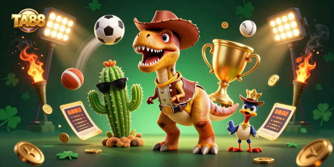 Engage in thrilling gaming adventures with TA88's dynamic sports-themed casino scene.