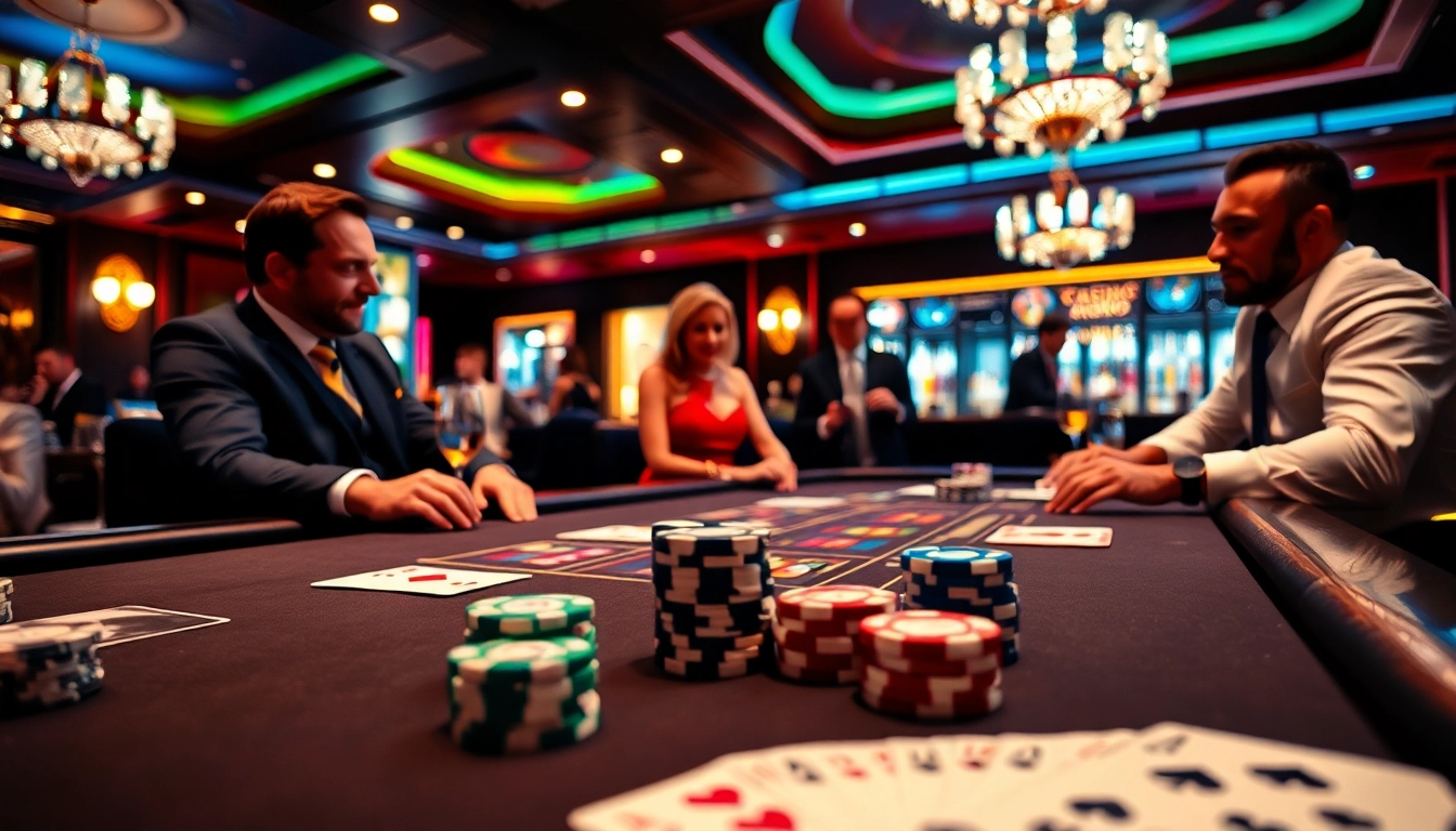 Vibrant casino en ligne scene with players at a gambling table, showcasing dynamic energy.
