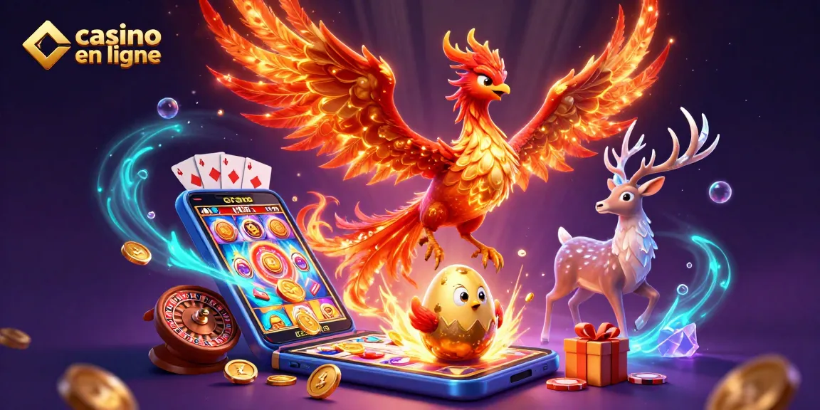 Jouez à casino en ligne avec une scène animée de phoenix et éléments de jeu dynamique.